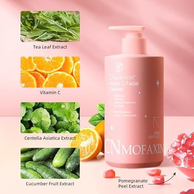 CNMOFAXIN VITAMIN C FACIAL CLEANSER  BRIGHTENING FACE WASH WITH VITAMIN C, NIACINAMIDE, & CENTELLA EXTRACT  REDUCES DARK SPOTS & WRINKLES  GENTLY CLEANSES & REMOVES EXCESS OIL (480ML) - Image 2